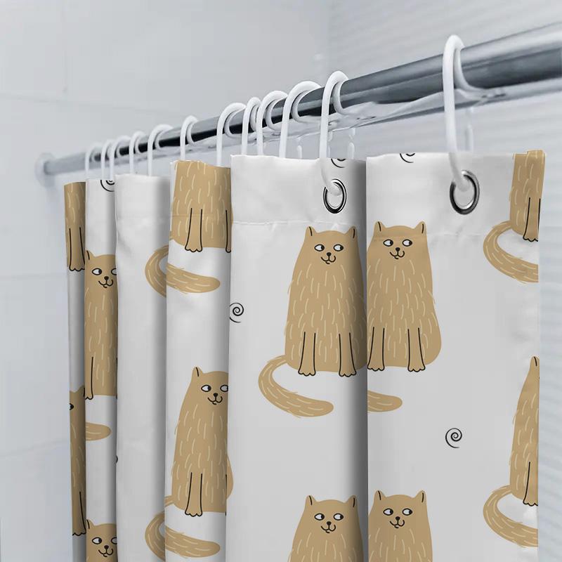 Adorable Brown Cat Shower Curtain Set For Bathroom Decor Cute Animal Print Home Supplies Available In Multiple Sizes