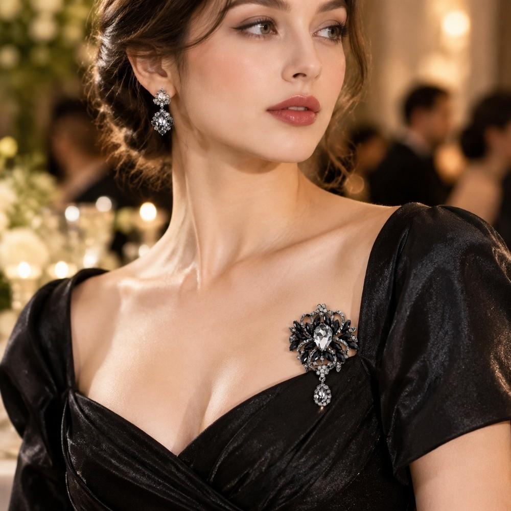 Multicolor Crystal Brooch Water-drop Dangle Brooch Elegant Rhinestone Brooch  Evening Gown