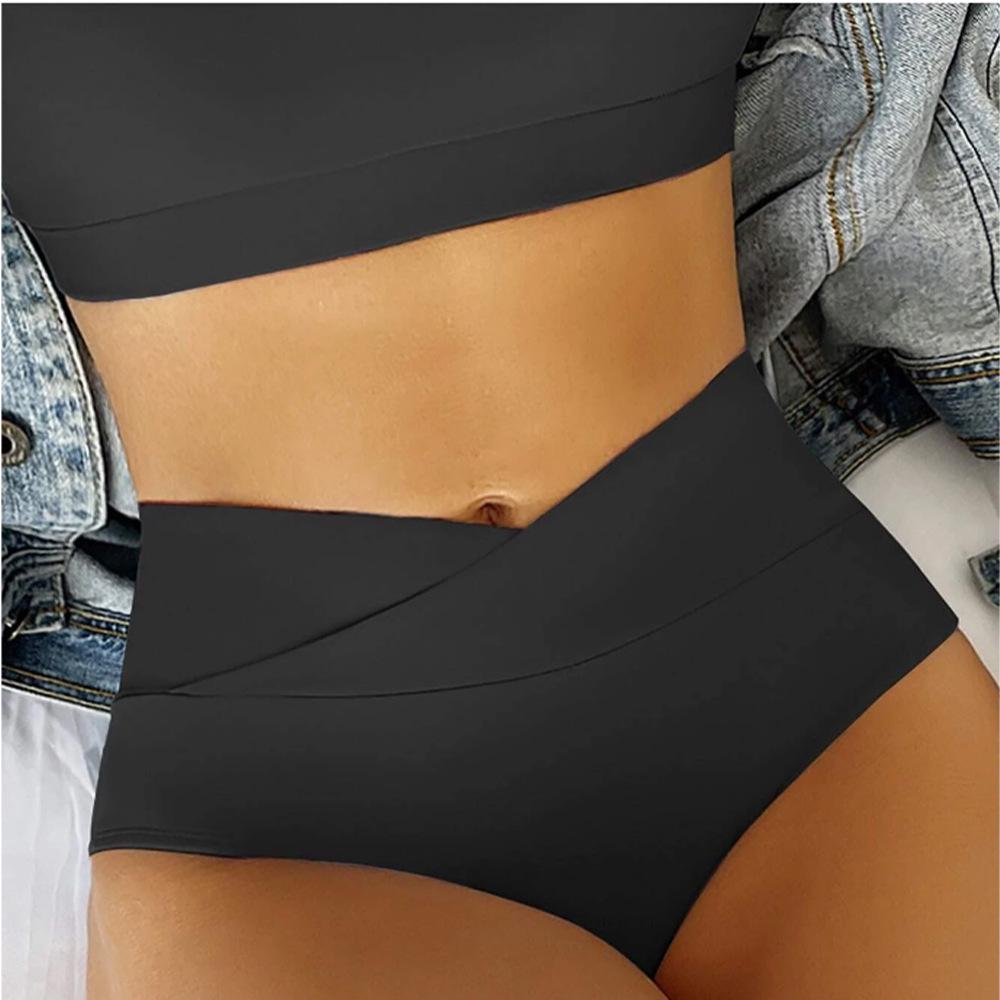 Braguitas de Baño Bodycon de Cintura Alta - Color Sólido, Estilo Vacacional Europeo y Americano Traje de Baño para Mujer