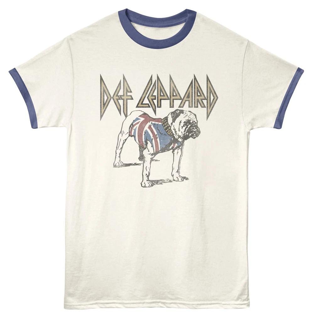 Def Leppard British Bulldog Union Jack Sweater Men s Ringer T Shirt L
