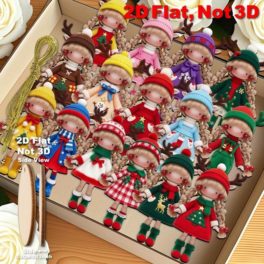 

15Pc New Color 2D Flat Antlers Little Girl Handicraft Decoration Wooden Christmas and New Year Decoration Pendant 2026 Kids Gift