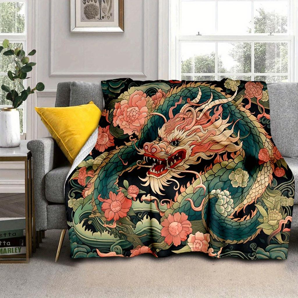 1pc Dragon Pattern Blanket,Soft And Comfortable Blanket, Travel Sofa Bed, Office Home Decor, Birthday Gift Blanket, Boys, Girls