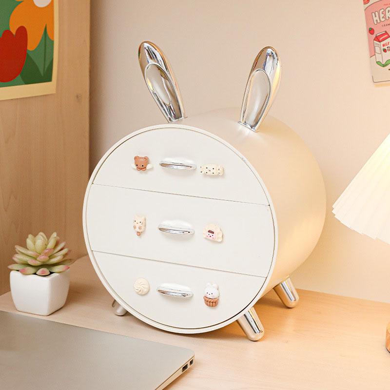 

1pc Cartoon Bunny Hairpin Desktop Stationery Storage Box Multi-layer Drawer Storage Box for Cosmetic Accessories Storage білий