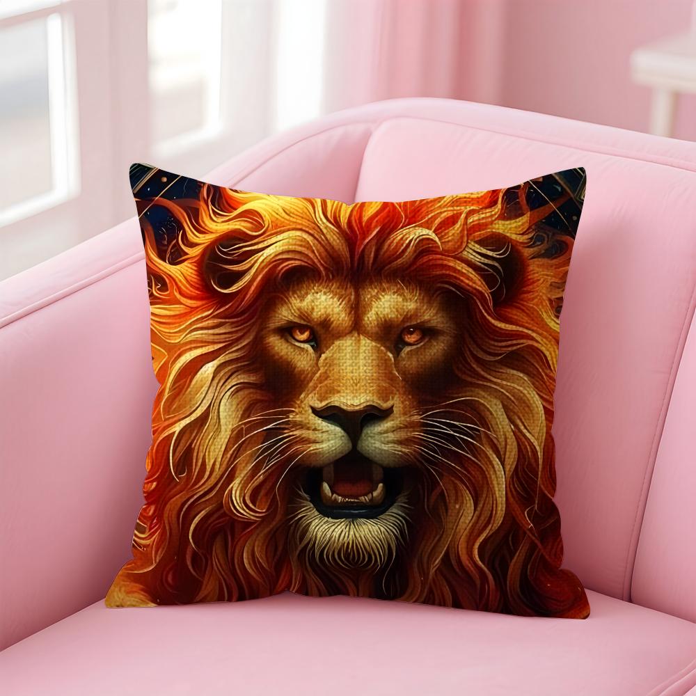 Lion Cool Cushion Cover Natural Linen Pillow Case DoubleSided Print Decorative Sofa Pillowcase Home Decor Gift