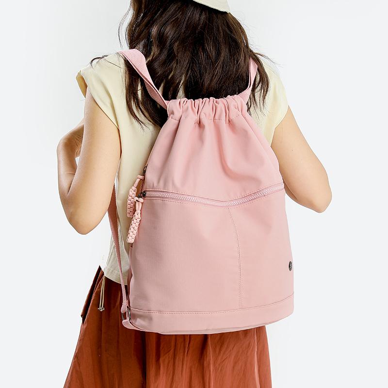 Lightweight Drawstring Pocket Solid Color Sports Backpack Women's Large Capacity Fitness Drawstring Backpack
