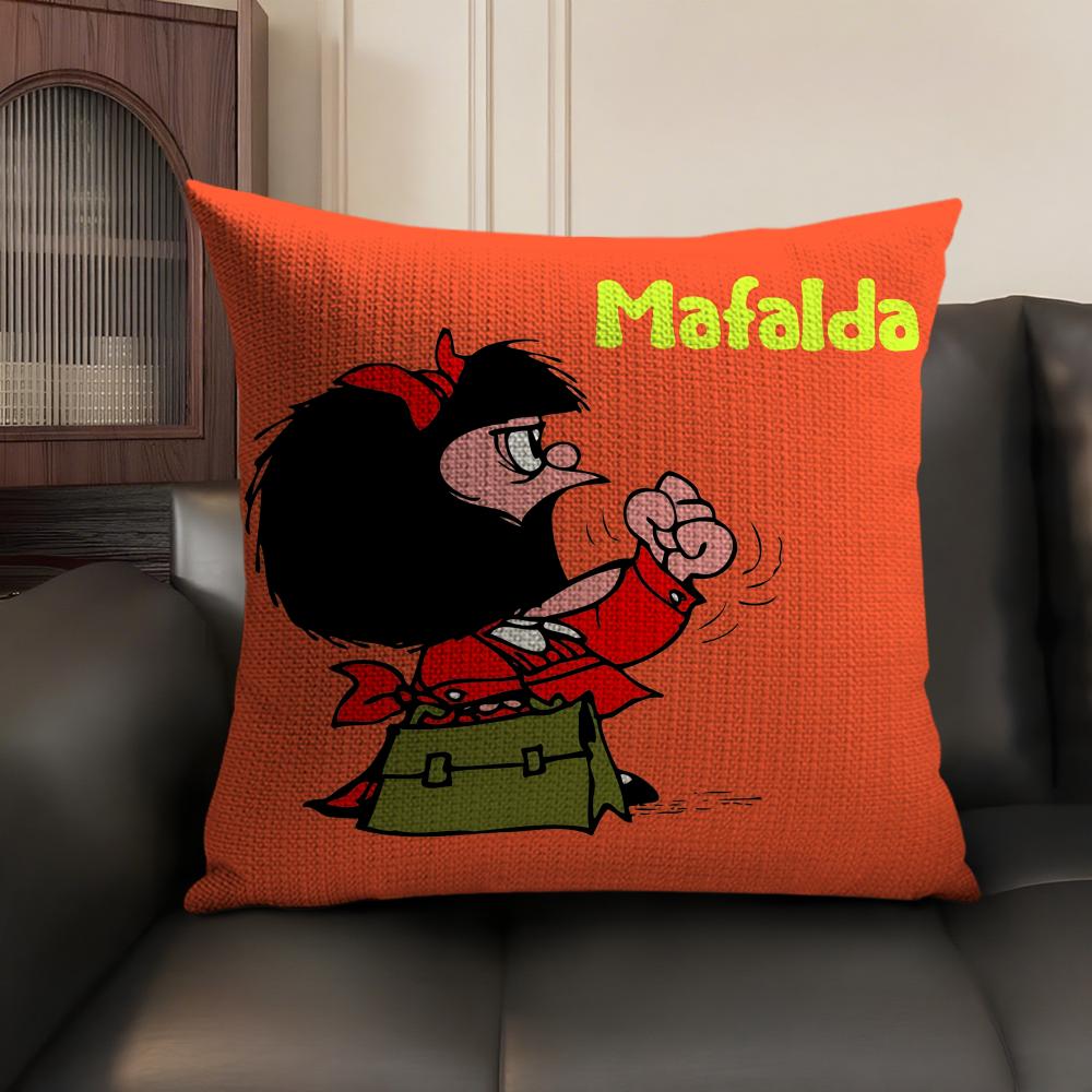 MMafalda Cartoon Cute Cushion Cover Natural Linen Organic Fabric DoubleSided Printing Sofa Home Decor Gift Pillow Case