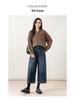 Guangmei Women's High-Waist Slimming Denim Flocked Balloon Pants - Winter Thickened Petite Straight Crop.
