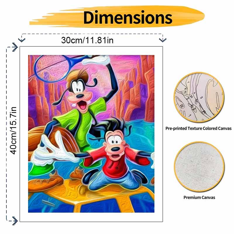 Disney Goofy and Max tennis sports oil painting art handmade diy painting home decoration gift