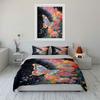Whimsical Garden Bedding Set, Large Watercolor Butterfly with Pink Clouds and Flowers Print Duvet Cover, Dreamy Bedroom Decor