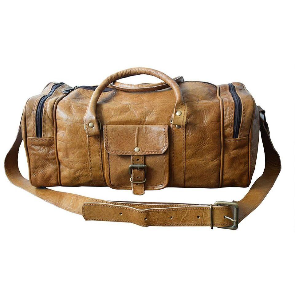 Men's Vintage Brown Large Leather Gym Weekend Luggage Travel Duffle Bag Handmade