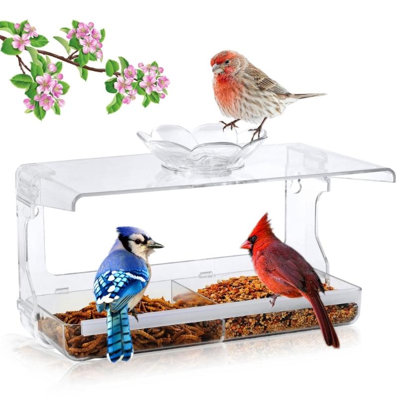 Window Feeding Tray Bird Feeders for Window Mounted Clear Wild Bird Feeders Bath Tub for Small Bird Observation