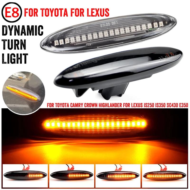 For Lexus IS250 IS350 SC430 Toyota MARK X REIZ CROWN UZZ40 Highlander Camry ACV40 Dynamic LED Turn Signal Side Marker Light 2pcs