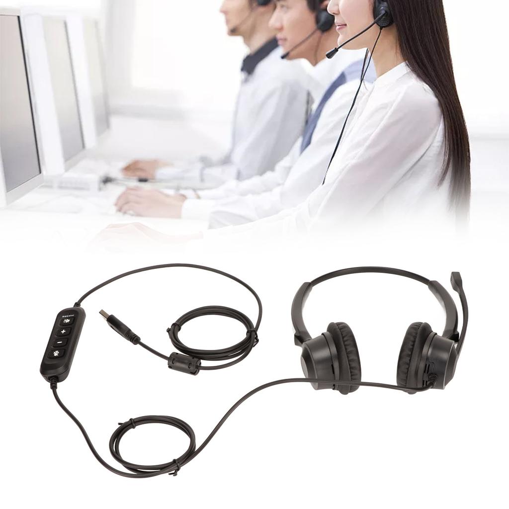 Telephone Headset Volume Adjustment Microphone Mute USB Binaural Customer Service Headset for Telema