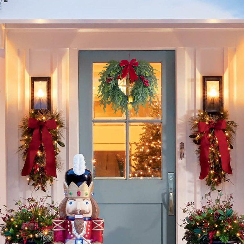 Festive Wreath Holiday Wreath Festive Christmas Pine Wreath with Bell Bow for Front Door Mantel Decor for Holiday for Christmas