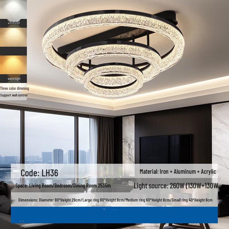 NuFeng LH36 Three-Ring LED Ceiling Light with Voice & Remote Control