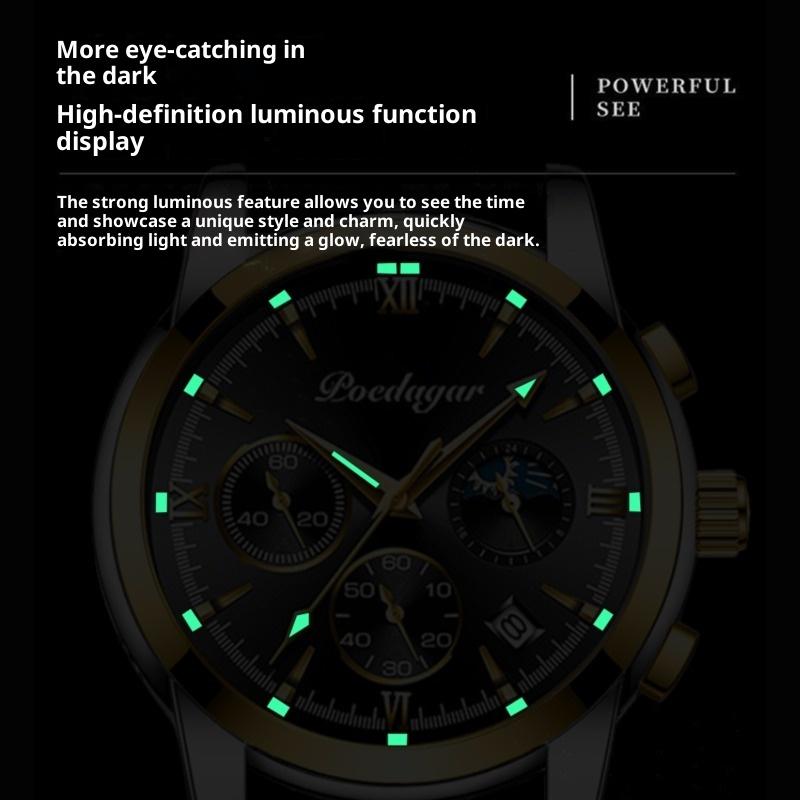 Top Brand Multi-function Men's Watch Small Three-pin Luminous Waterproof Quartz Calendar Watch
