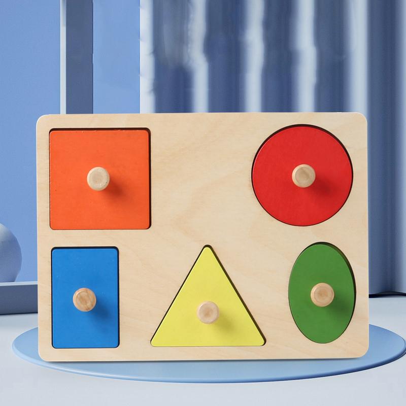 1PCS Geometric Shape Wooden Jigsaw Puzzle for Kids Three-Dimensional Hand Grabbing Board Children Early Educational Toys