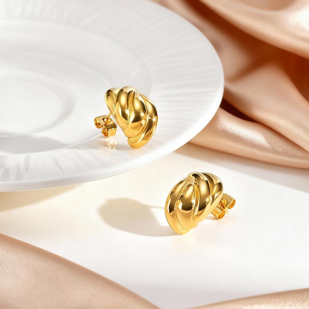 Unique Design Geometric Twist Texture Stud Earrings for Women, Stainless Steel Gold Plated Fashion Ear Jewelry Wholesale Gift