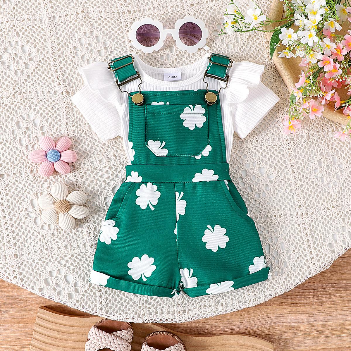 

Детская одежда Комплект для малышей 0-3 года Розовый комбинезон с короткими рукавами для малышей + штаны-кенгуру с бантом 2-3Y