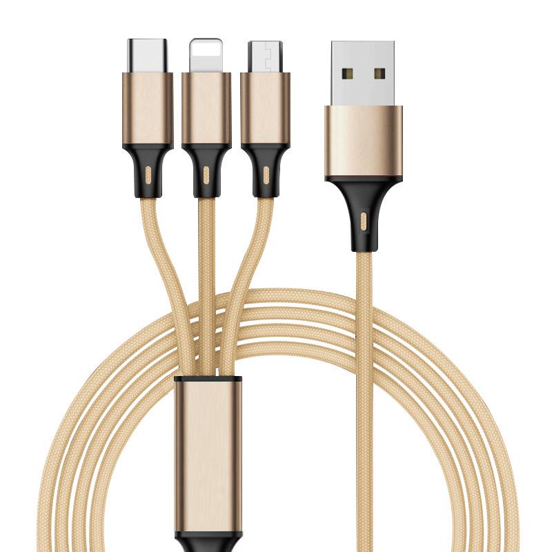 Three-in-One Braided Data Cable for Android, Type-C, and Apple Devices