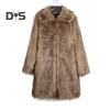 Men Long Faux Fur Overcoat Lapel Long Sleeve Windproof Open Front Coat Thickened Warm Imitation Fur Outwear
