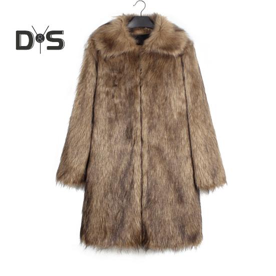 Men Long Faux Fur Overcoat Lapel Long Sleeve Windproof Open Front Coat Thickened Warm Imitation Fur Outwear