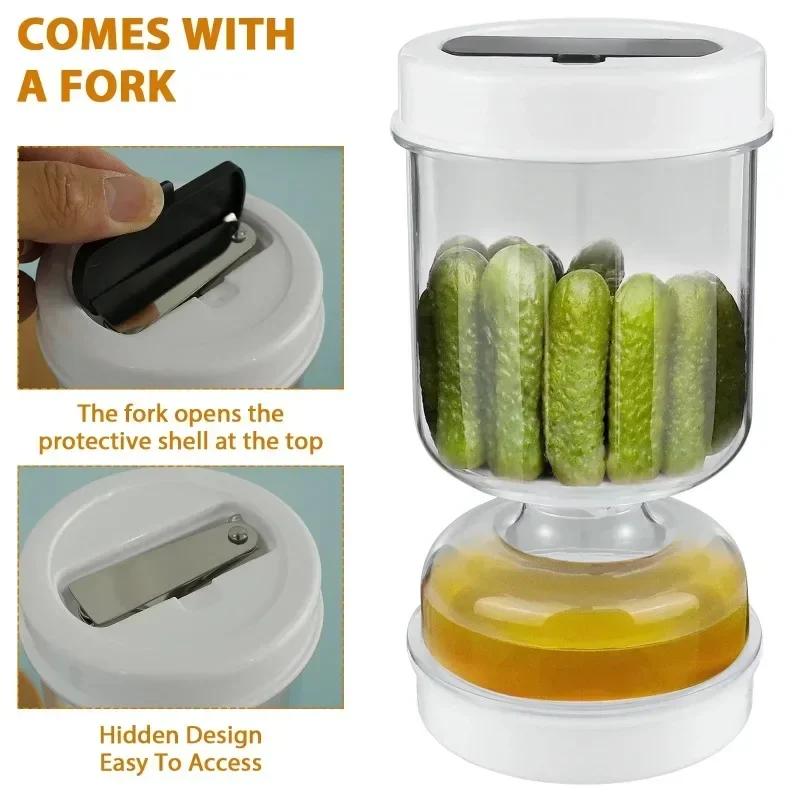 Pickle Container Wet and Dry Separation Food Storage Containers Upside Down Olive Jar with Fork Leakproof Airtight Containers