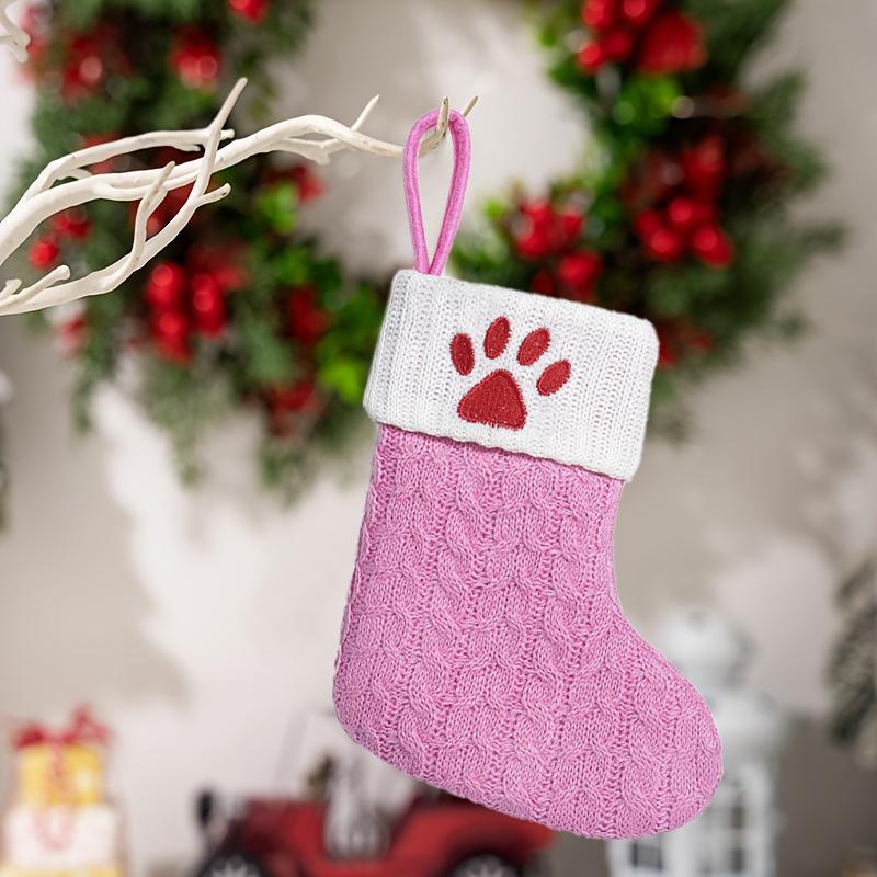 1PC Pink Christmas Socks Letter Embroidered Gift Pendant Knitted Letter Christmas Socks 3d Pendant Gift Bag