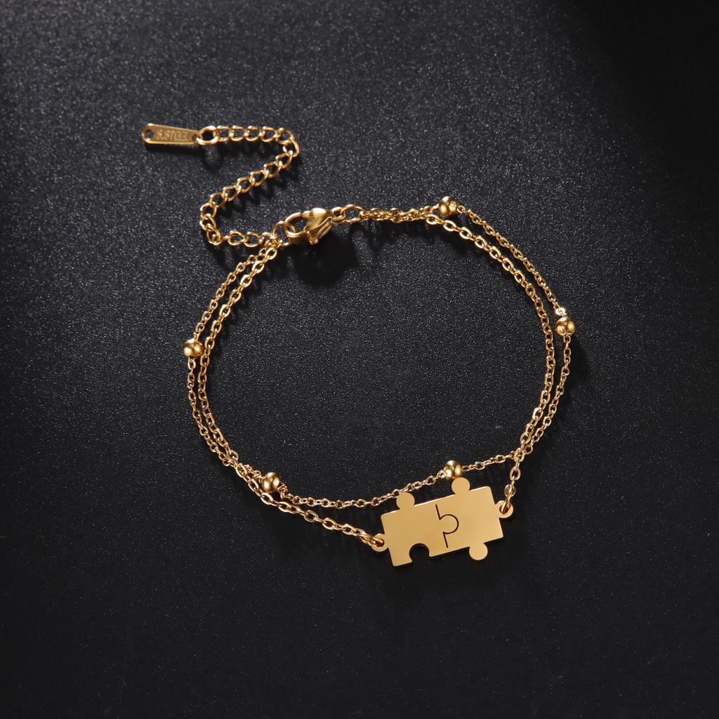 Stainless Steel Jigsaw Puzzle Piece Bracelet Layer Beads Chain Bracelet Fashion Best Friend Couple Jewelry Birthday Gift