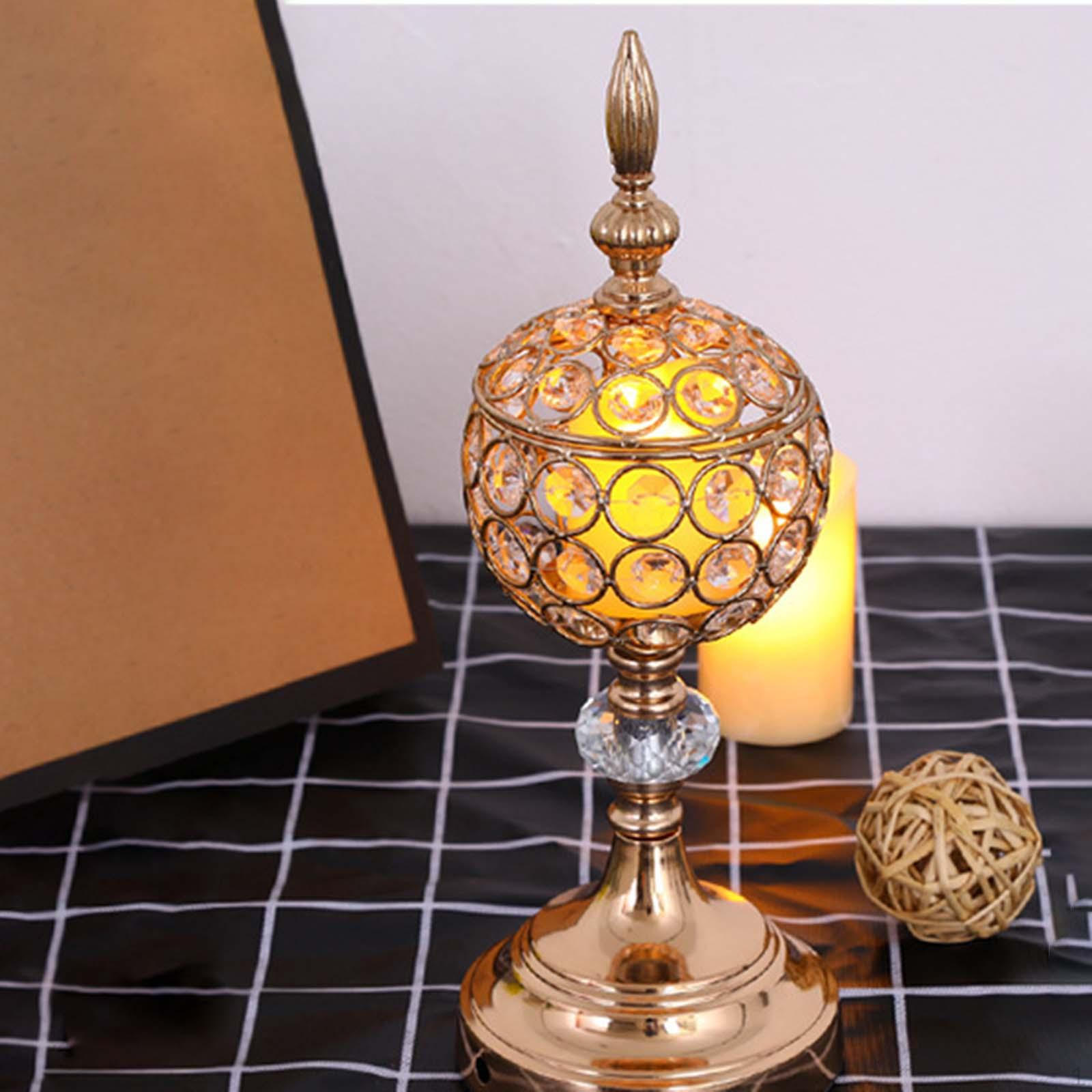 

Crystal Candle Holders, Golden Rhinestone Candlesticks Table Centerpieces for Dining Room Buffet Dia11.4cm Height32cm