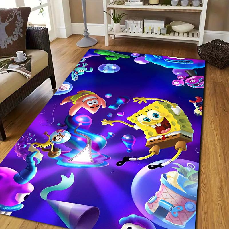 Sponge‑Bob Cartoon Print Area Rug Non‑Slip Floor Mat Soft Carpet For Kids Bedroom Living Room Sofa Indoor Decor Birthday Gift