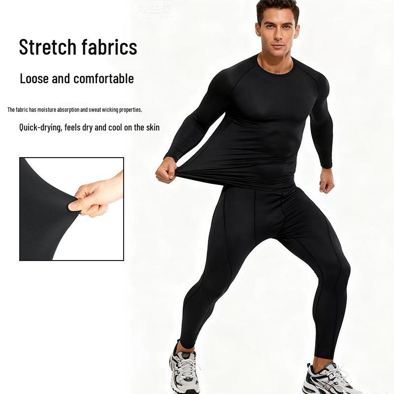 Men's Quick-Dry Sports Fitness Set: Breathable Long Sleeve Top & High Elastic Pants for Basketball, Running, Football & Training