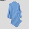 INCERUN Men Sets Lapel Neck Wrap Blazer Tops and Trousers Long Pants Casual Suits Outfits