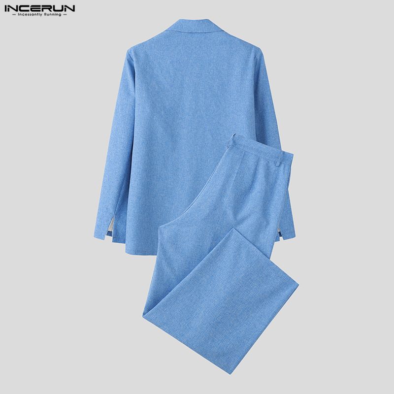 INCERUN Men Sets Lapel Neck Wrap Blazer Tops and Trousers Long Pants Casual Suits Outfits