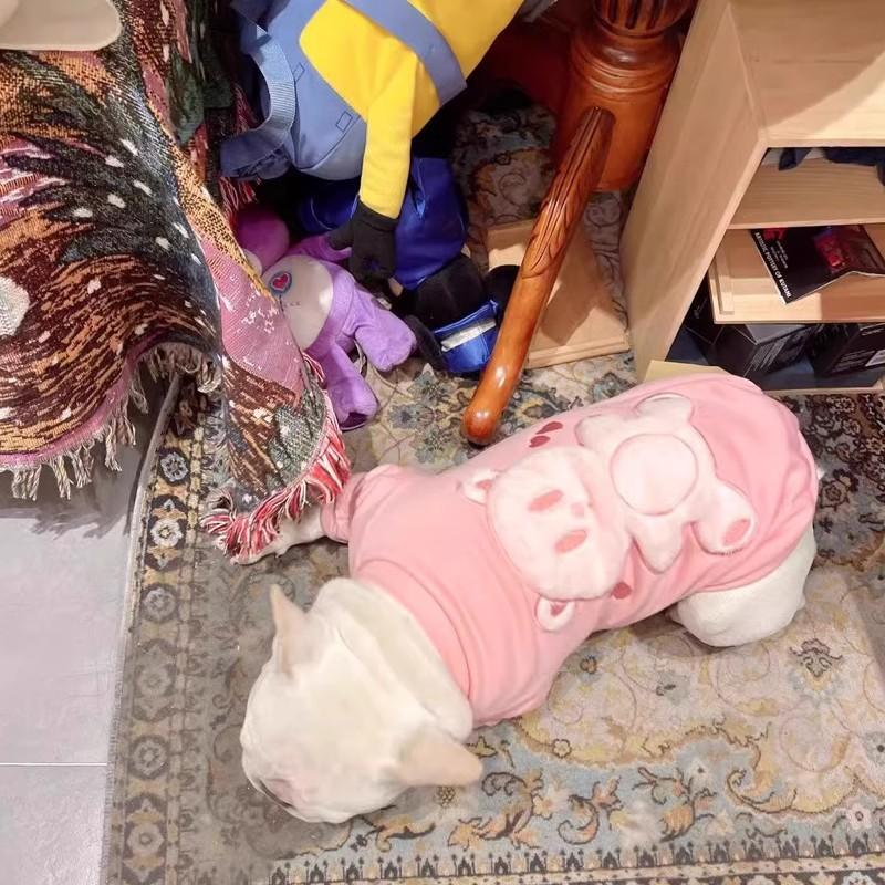 Pet Hoodie French Bulldog Pug Schnauzer Teddy Corgi Winter Warm Fleece Pink Bear Design Small Dog Clothes