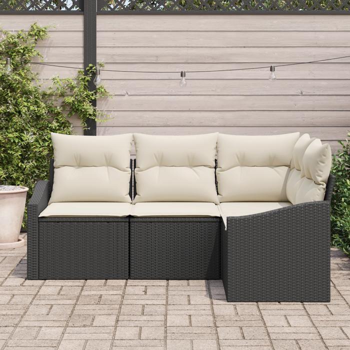 VidaXL Ensemble de salle à manger de jardin 4 pièces avec coussins en poly rattan noir 3355366