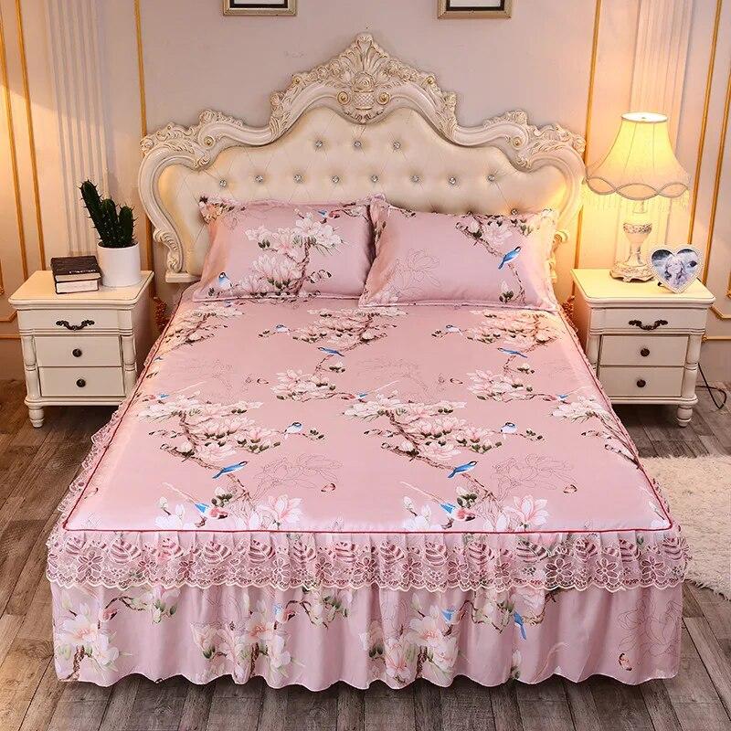 Summer Cool Mat Bed Skirt Princess Style Cute Bed Sheets Embroidered Sheets Fitted Bed Sheet Bedspreads Ice Mat Home Textiles