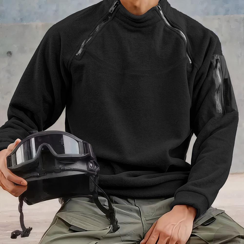 High-Neck Functional Tactical Men's Pullover Autumn Winter Warm Lined Long Sleeve Soft Breathable Durable Men's Casual Daily Outdoor Sweatshirt