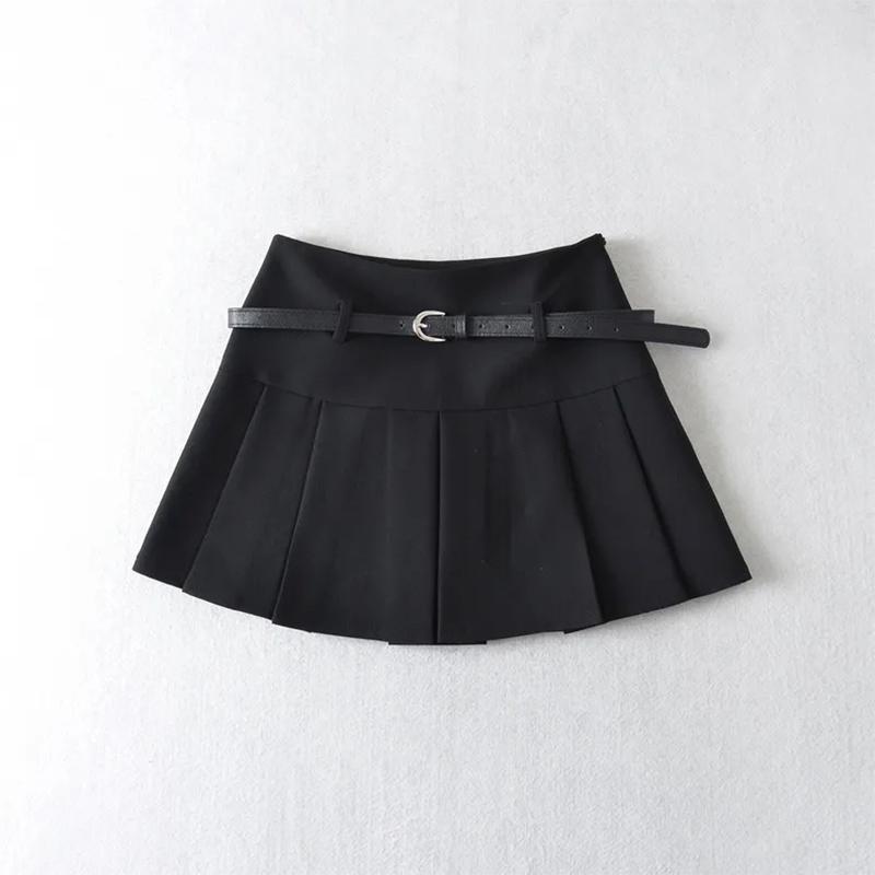 

Серая плиссированная юбка. Женская летняя юбка-трапеция с высокой талией. S чёрный