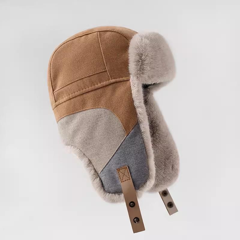 Korean Style Winter Patchwork Lei Feng Hat with Ear Protection - Unisex Windproof Cycling Cap