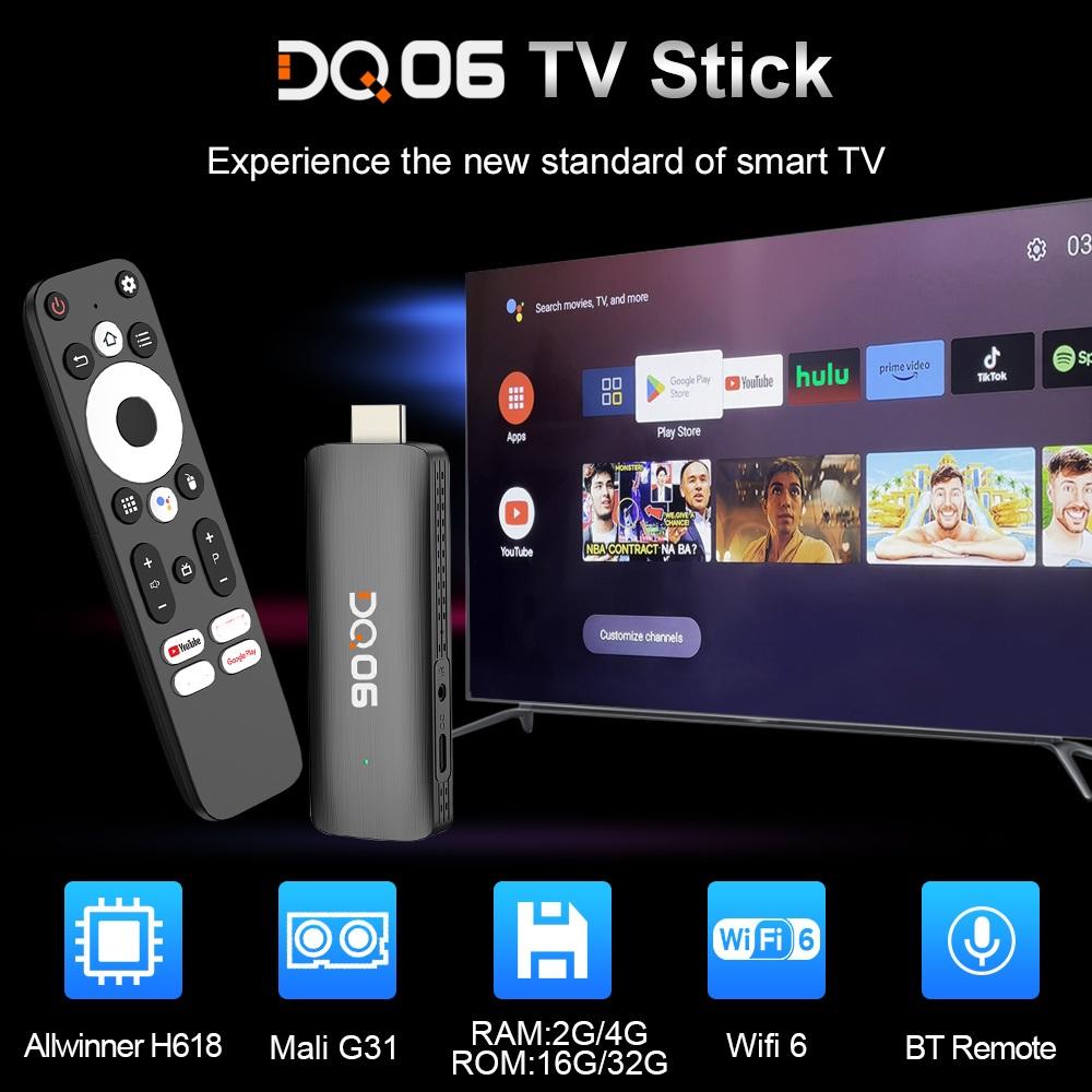 DQ06 ATV Mini TV Stick Android 12 Allwinner H618 Quad Core Soporte Video 8K Wifi6 BT5.0 Smart TV Box