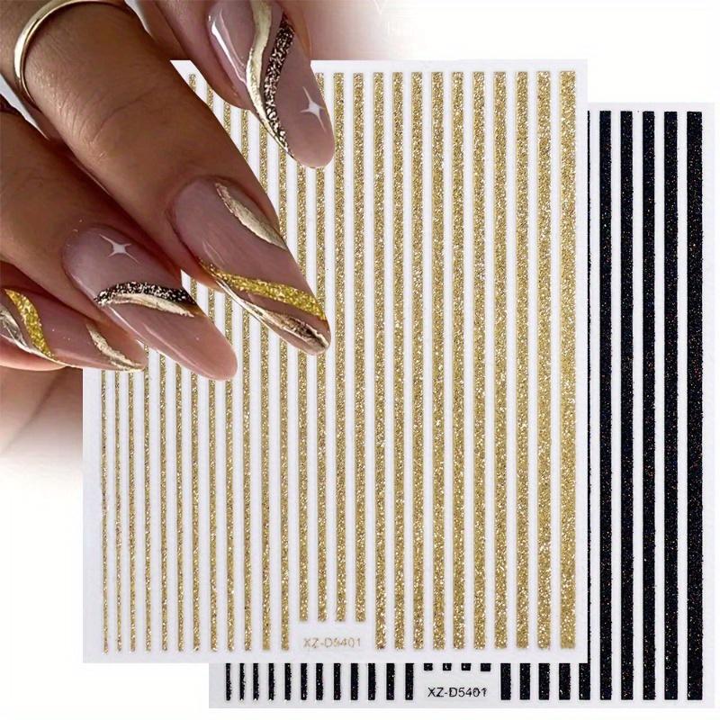 8 Sheets 8 Colors Lines Nail Stickers Silvery Golden Stripe Letters Decals Curve Gel Nails Art Sliders Manicure Decor