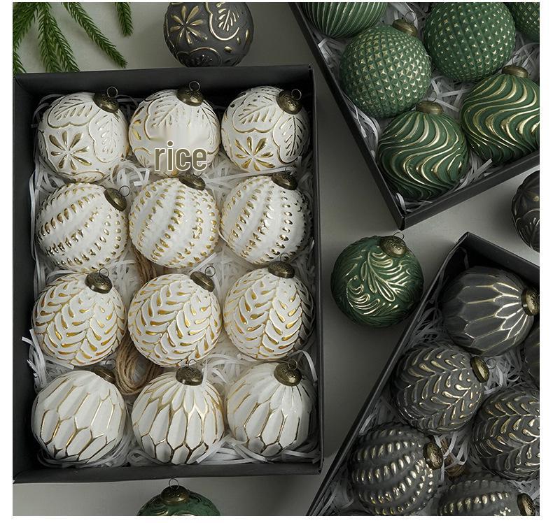 8CM Antique Christmas Ball Ornament Set - 12pcs Boxed Tree Decorations