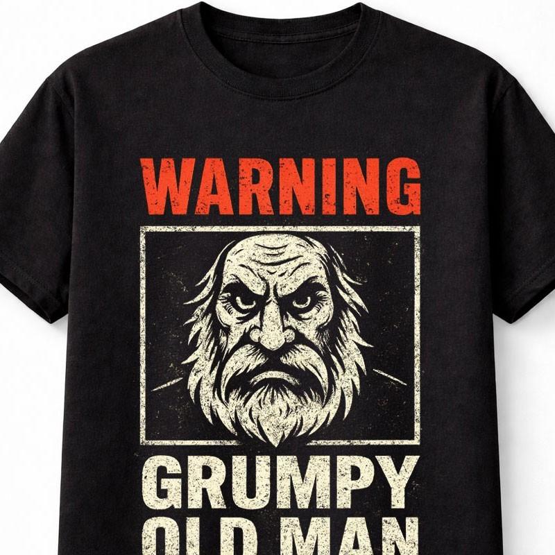 Grumpy Old Unisex TShirt Warning Theme Funny Beard Style Unisex Black Graphic Tee