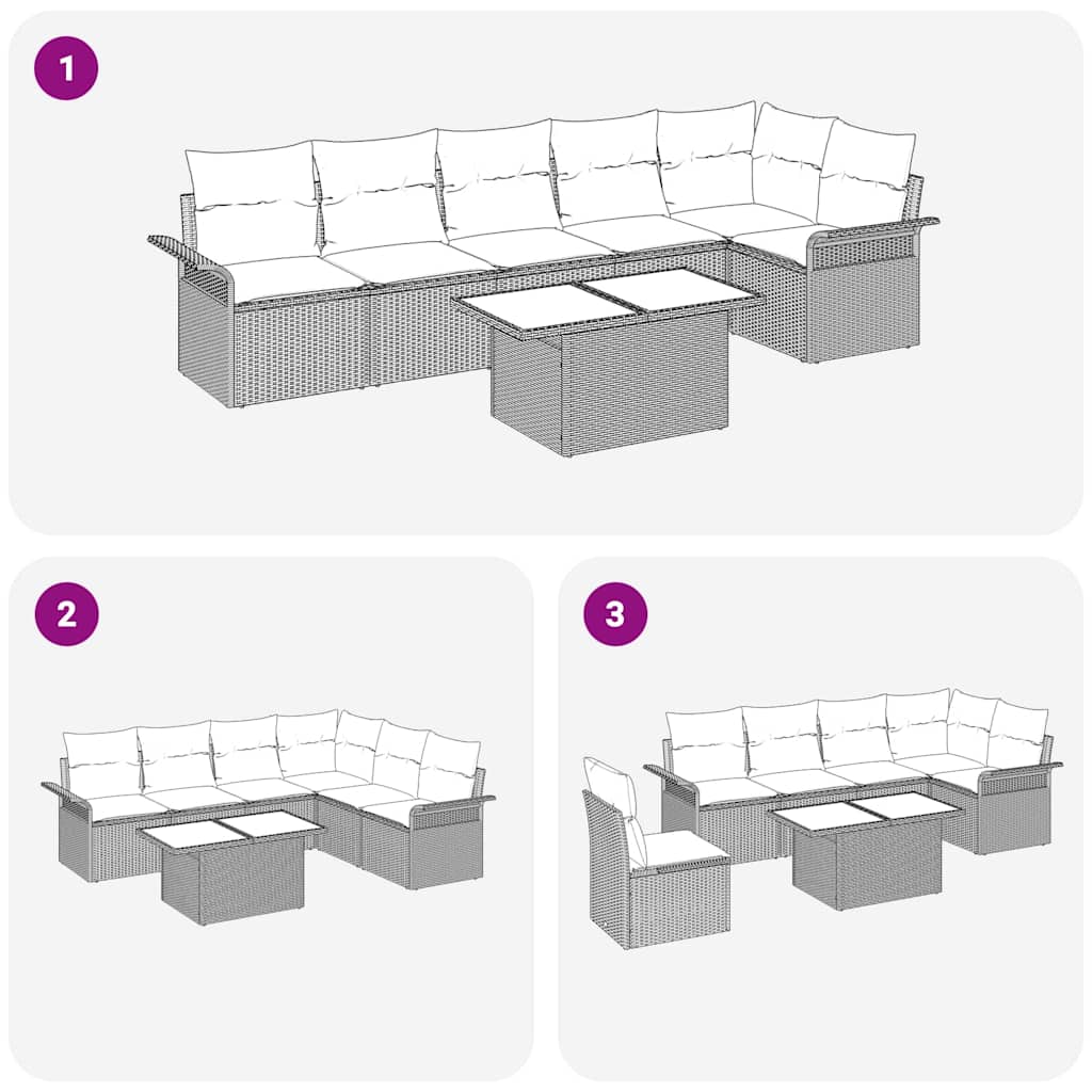 7 Piece Brown Garden Sofa Set with Cushions