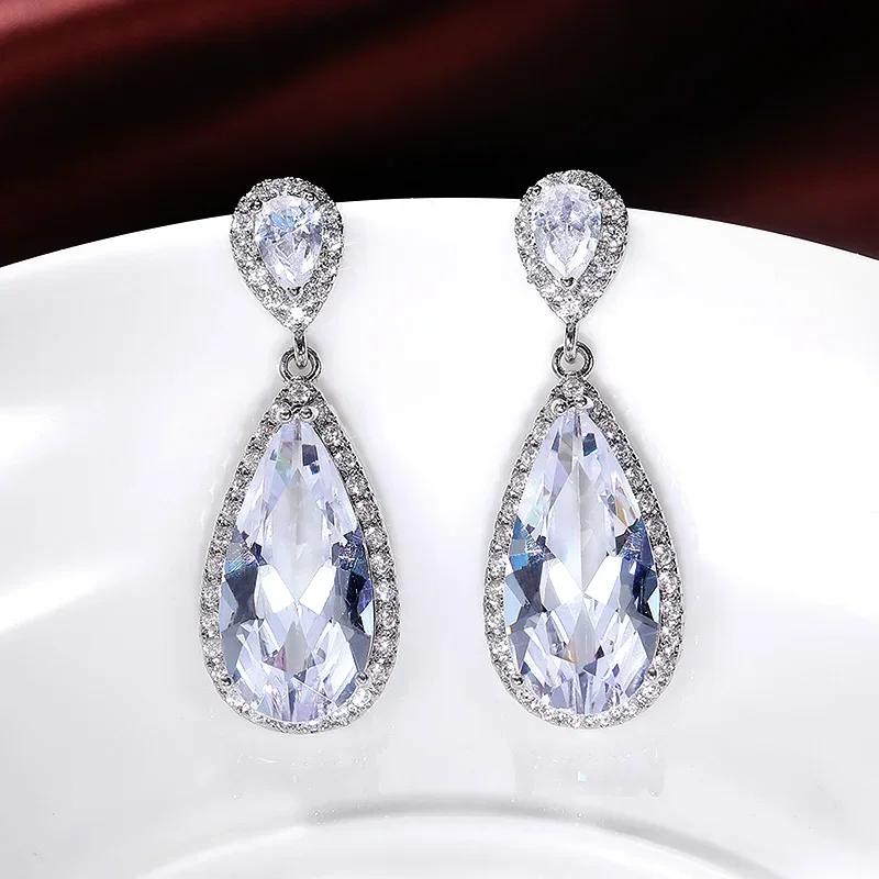 Neue Wunderschöne Damen Ohrhänger Großer Birnenförmiger Zirkonia Anmutige Braut Hochzeits Verlobungs Ohrringe Modeschmuck