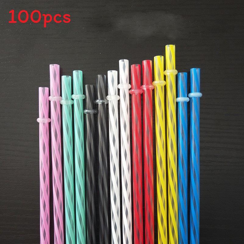 Food Grade Pp Striped Drinking Straws With Ring For Party Catering And Beverage Service