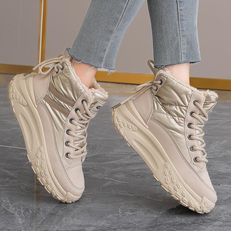 Women's Large Size Soft Sole Winter Warm Fur One Anti-slip Snow Boots Padded Lined Ankle Boots Windproof Outdoor Sports Cotton Boots