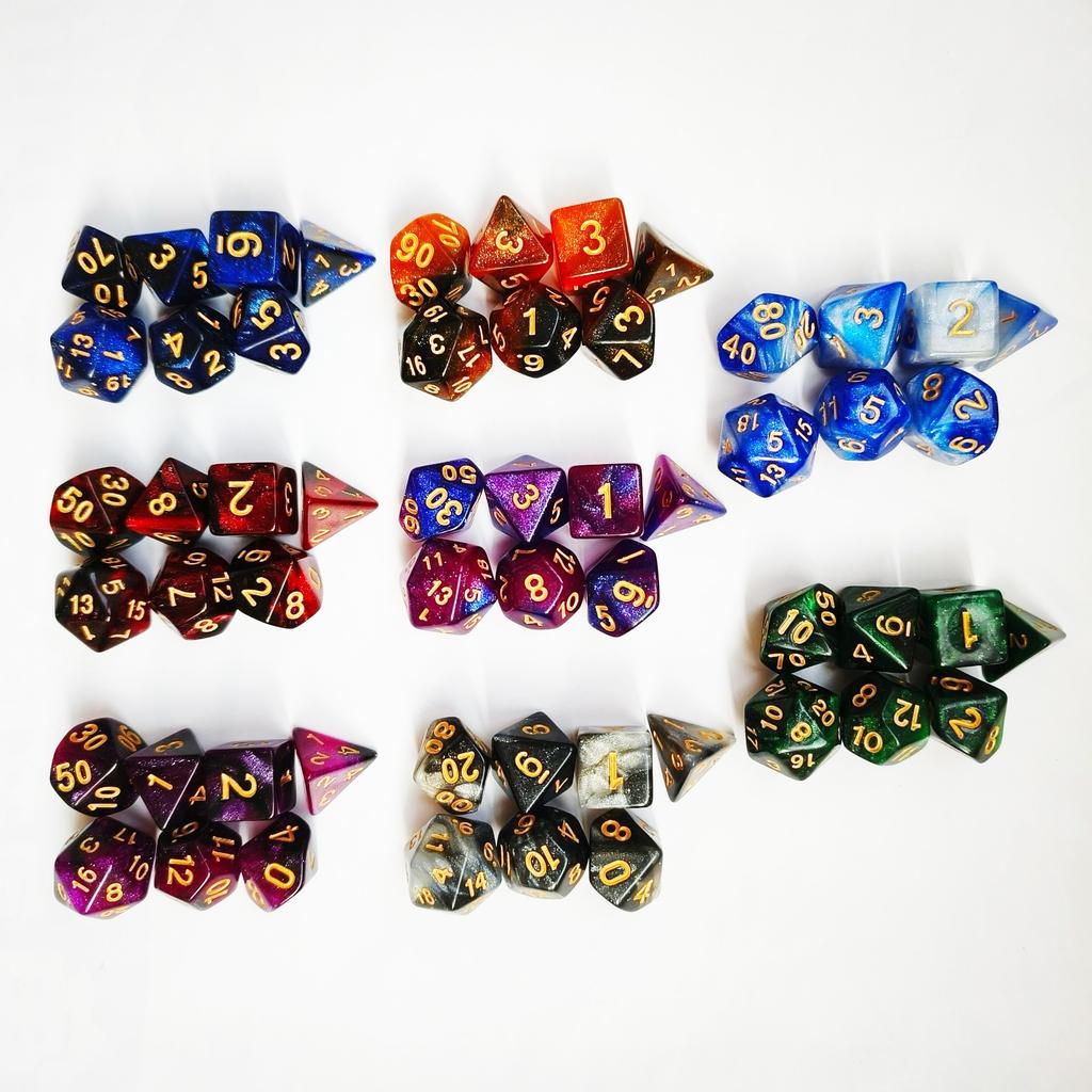 Mixed Color Glitter Dnd Dice Polyhedron Dice Set 7-Piece D4 D6 D8 D10 D10% D12 D20 For Rpg Role Playing Game Math Teaching