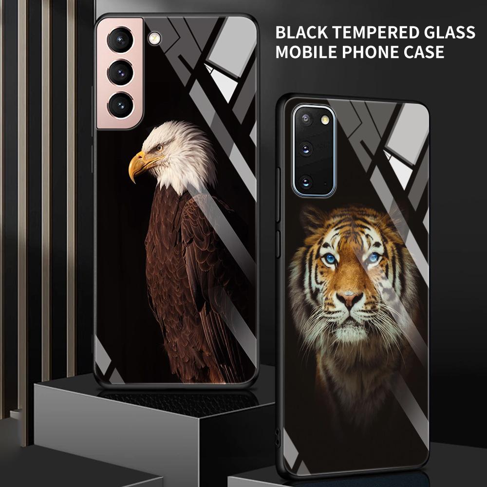 Tempered Glass Case For Samsung Galaxy S22 S20 S21 FE S10 S9 S8 Plus Ultra S10Lite Wolf Dog Cat Bird Lion Tiger Animal Shell